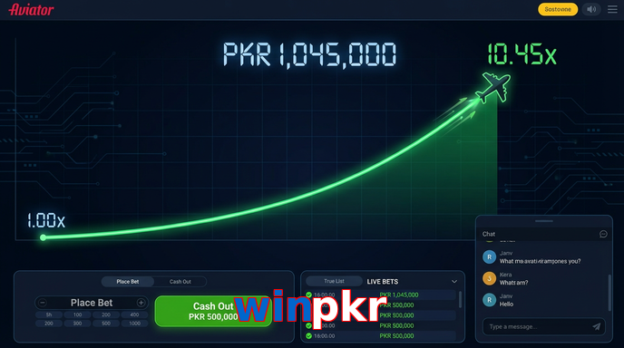 Main screen of Winpkr aviator page for PK players