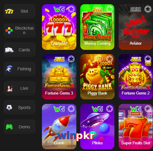 Main screen of Winpkr game page for PK players